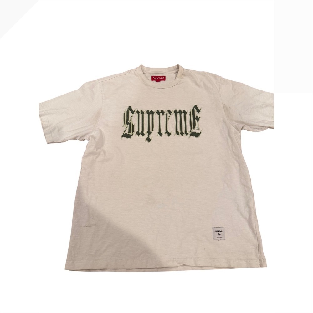 Supreme Old English Logo Slub Cotton T-Shirt Off White Cream